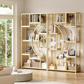 LGHM 79" W Luxury Marble-Patterned White Gold Bookshelf, Modern Geometric Half-Moon Style, Flexible Modular Open Storage Unit for Living Room, Home, Office