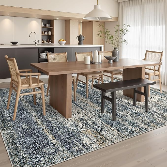 Art&Tuft Washable Rugs 8x10, Anti-Slip Backing Abstract 8x10 Area Rugs, Stain Resistant Rugs for Living Room, Foldable Machine Washable Area Rugs (8'x10', Navy)