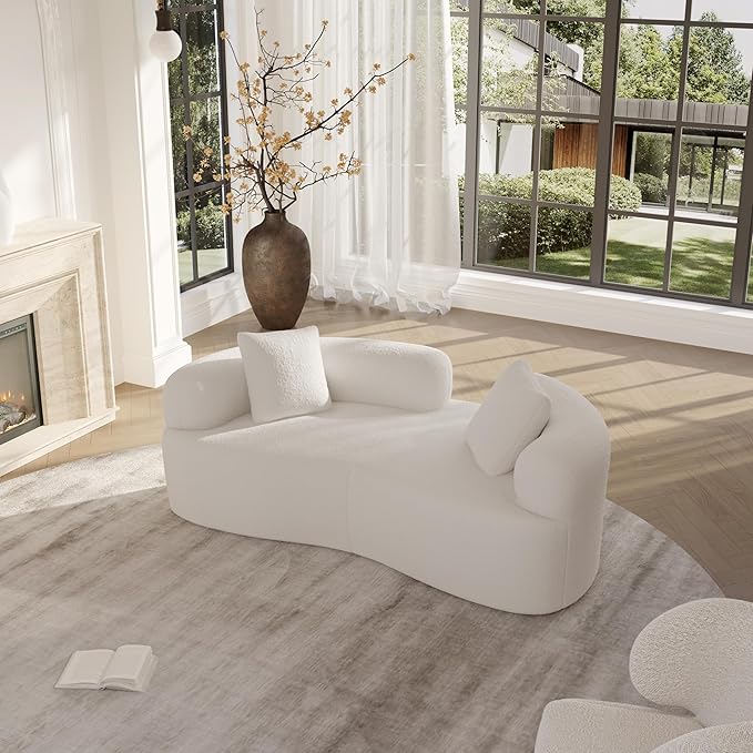 66.93 Inch Curved Loveseat Sofa with High - Density Foam Cushion, Full Compression Modular 2-Seater Couch, No Assembly Required, for Small Spaces & Living Room, Cream White