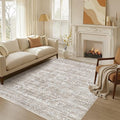 6x9 Area Rug Living Room: Washable Large Vintage Grey Rug Neutral Non-Slip Soft Stain Resistant Indoor Carpet for Bedroom Nursery Dining Room Under Table Bed Home House Office Playroom - Light Brown