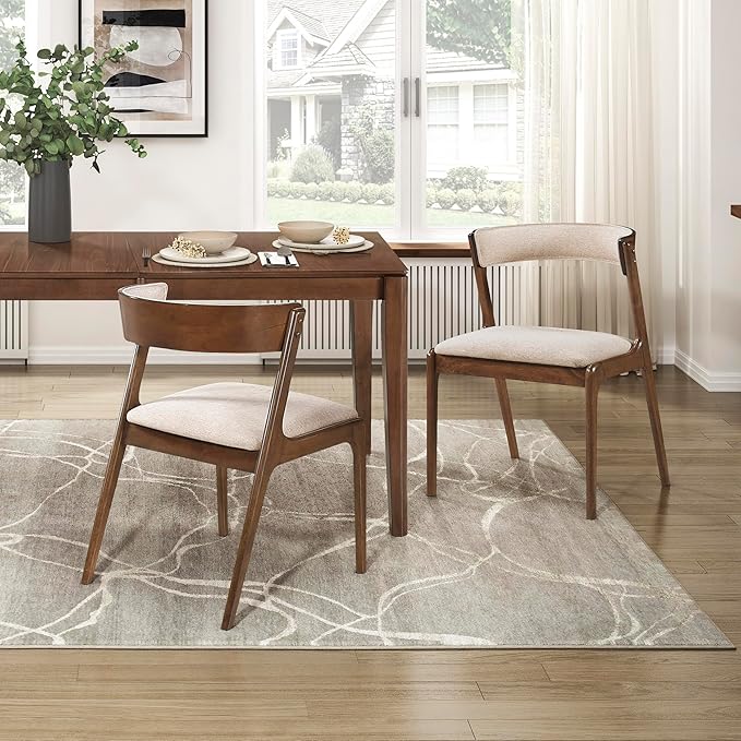 Lexicon Kitchen & Dining Room Chairs, Dining Chairs Set of 2, Fabric Upholstered Dining Chairs, Rubberwood Armless Dining Chairs with Curved Back, Modern Dining Chair, Easy Assembly, Walnut