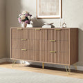 Fluted 7 Drawers Dresser for Bedroom, Wood Dressers with Scratch-Proof Golden Handles, Natural Curved Profile, Modern Chest for Living Room, Hallway, Entryway, Natural Oak