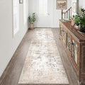 3x14 Washable Runner Rug Beige Grey Abstract Non Slip Soft Low Pile Hallway Kitchen Rug Neutral Modern Carpet for Laundry Bathroom Bedroom Living Room Home Decor