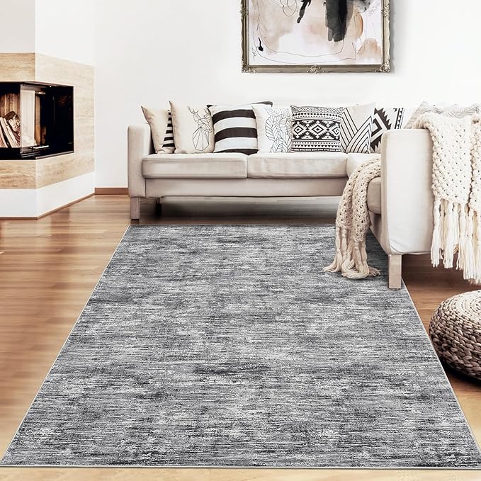 RUGSREAL Bedroom Rug 3x5 Washable Rug for Living Room Small Entryway Carpet with Rubber Backing Stain Resistant Dining Room Throw Mat Modern Solid Color Area Rug for Bedside Kitchen, Ivory/Grey