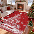 Garvee Christmas Area Rug 9x12 Living Room Red Rug, Soft Christmas Tree Large Washable Rug for Bedroom, Non Slip Low Pile Indoor Floor Carpet for Home Office Xmas Holiday Decor Rugs, Red