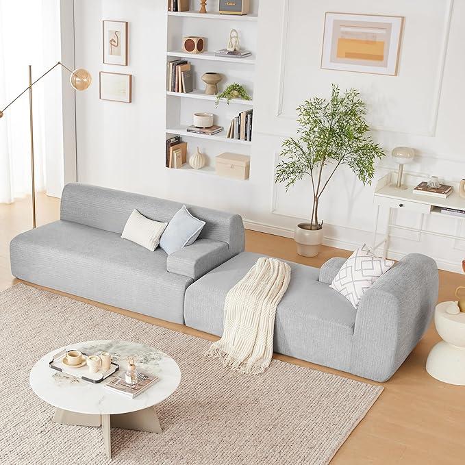 Weture 107" Modular Sectional Cloud Couch, Boneless couches Sponge sectionals for Living Room, High Density Sponges Sofa, Modular L-Shape with Chaise, Lightgrey