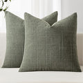 MIULEE Decorative Linen Check Euro Shams Throw Pillow Covers Neutral Farmhouse Vintage Spring Pillow Covers 22x22 Set of 2 Boho Modern Home Decor for Sofa Couch Bedroom Cushion Olive Green