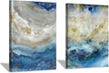 Hardy Gallery Blue Abstract Canvas Wall Art: Beige Print Picture Artwork for Bathroom without hand painted gold foils for Small Size(16'' x 12'' x 2 Panels)
