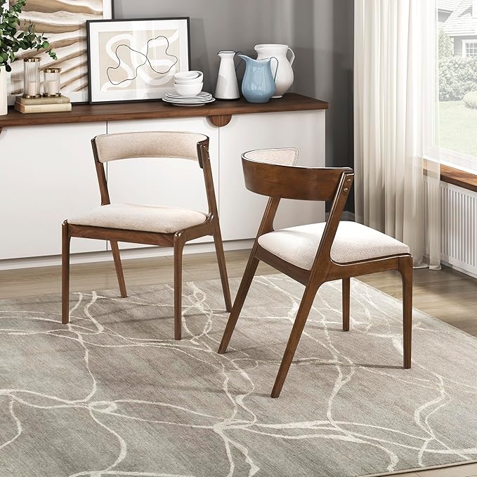 Lexicon Kitchen & Dining Room Chairs, Dining Chairs Set of 2, Fabric Upholstered Dining Chairs, Rubberwood Armless Dining Chairs with Curved Back, Modern Dining Chair, Easy Assembly, Walnut