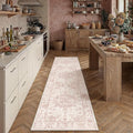 2x8 Washable Neutral Runner Rug Pink Vintage Hallway Kitchen Carpet Non-Slip Soft Low Pile Farmhouse Throw Rug for Bedroom Bathroom Laundry Living Room