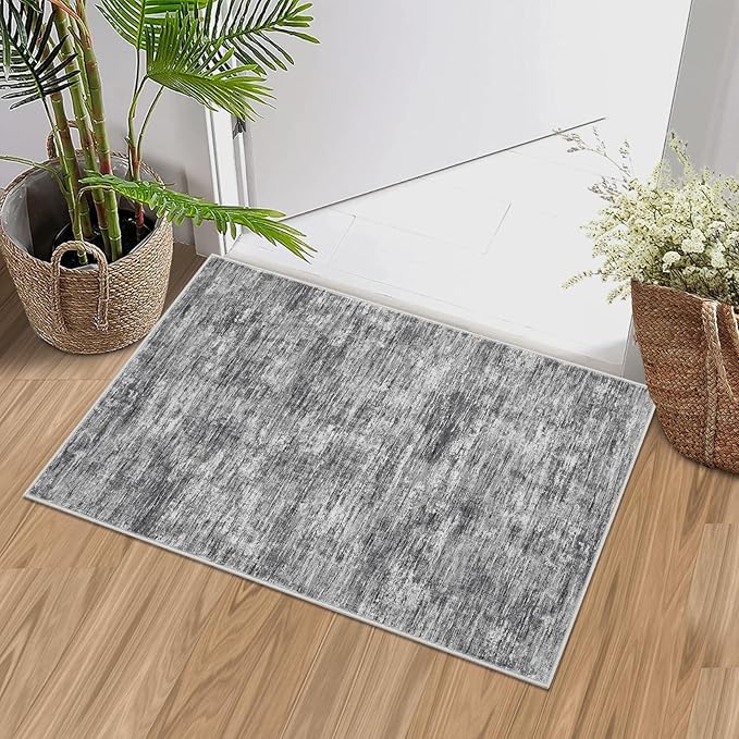 RUGSREAL Small Area Rug 2x3 Entryway Mat with Rubber Backing Stain Resistant Throw Carpet Modern Solid Color Bath Mat Contempowary Washable Rug for Living Room Bedroom Dining Room Kitchen, Ivory/Grey