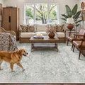 PureCozy Green 8x10 Area Rugs Washable Vintage Living Room Bedroom Carpet Indoor Non Slip Soft Low Pile Thin Rug Retro Accent Home Office Dining Room