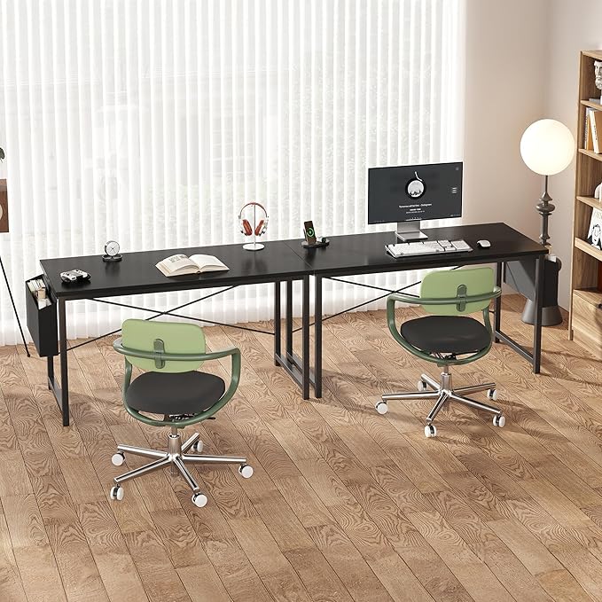 OLIXIS Computer Desk 55 Inch Home Office Desks for Small Spaces, Gaming Writing Study Work Table with Storage Bag and Headphone Hook for Bedroom, Black