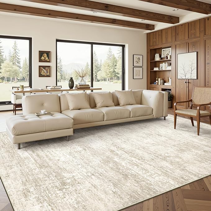 Art&Tuft Washable Rugs 5x7 - Stain Resistant Anti-Slip Backing Abstract 5x7 Area Rugs for Living Room, Foldable Machine Washable Area Rug(5'x7', Beige)