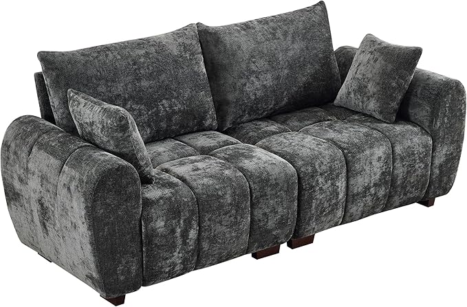 81.5" Chenille Love Seat Sofa, 2 Seater Modular Sectional Couch with Deep Seat, Solid Wood Legs, Cloud Couch for Bedroom, Living Room, Mid Century Modern Loveseat, Tufted Sofa, Grey
