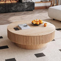 39.37" Round Coffee Table with Storage for Living Room Wood Coffee Table Contemporary Circle Center Table for Apartment, Easy Assembly, Oak