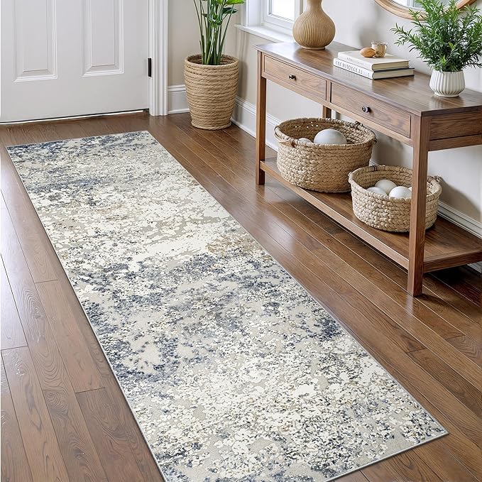 Art&Tuft Runner Rug 2'6"x8' - Anti-Slip Backing Abstract Hallway Rug, Stain Resistant Kitchen Runner, Foldable Machine Washable Runner Rug(2'6"x8', Blue)