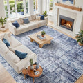 10x14 Area Rugs for Living Room Washable Rug: Anti-Skid Abstract Modern Living Room Rug Soft Thin Carpets Indoor Floor Non-Shedding Carpet for Bedroom Dining Farmhouse Nursery Navy Light Gray