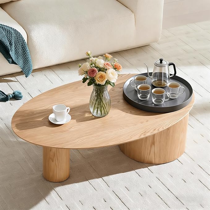 47.24” Oval Coffee Table, Modern Center Table with Storage & Removable Tray, Dinning Table, MDF Side Table for Living Room, Apartment, Small Space, Office.(Natural)