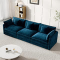 Modular Sectional Sofa, 111.5 Inch I-Shaped Cloud Sofa with Deep Seat Chenille Sofa with Cushions, Three-Self Sectional Sofa for Living Room Apartment,Blue
