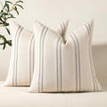 Hckot Hand Made Throw Pillow Covers 16x16 Set of 2 Striped Pillow Covers Textured Linen Decorative Pillows Square Cushion Covers for Sofa Couch Bed Living Room Farmhouse Decor
