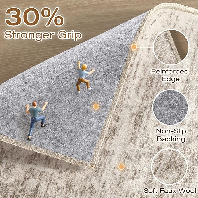 Runner Rug Non-Slip Kitchen Rug: 3x8 Washable Abstract Modern Soft Stain Resistant Indoor Floor Neutral Accent Throw Carpet for Hallway Bathroom Laundry Room Bedroom Entryway- Beige