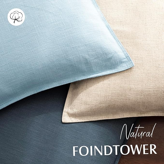 Foindtower Pack of 2, Decorative Linen Soild Throw Pillow Covers Soft Accent Euro Cushion Case Farmhouse Neutral Pillowcase for Chair Couch Sofa Bedroom Living Room Home Decor 26 x 26 Inch Light Blue
