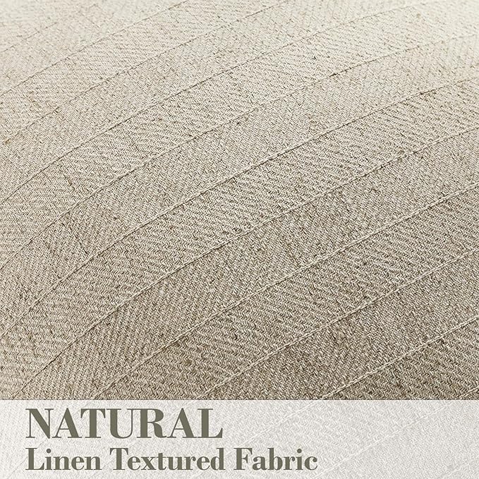 DEZENE 18x18 Linen Pillow Covers Natural Beige Pack of 2 Farmhouse Boho Neutral Accents Striped Textured Square Decorative Throw Pillow Cases for Living Room Couch Bed Home Decor