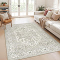 Area Rugs for Living Room - 3x5, Boho Non-Slip Low Pile Carpet Machine Washable Rugs for Bedroom, Farmhouse, Office, Dining Room (Beige)
