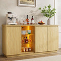iPormis Sideboard Buffet Cabinet with Storage & LED Lights, Credenza Sideboard with Doors and Adjustable Shelves, 60" Coffee Bar Table Storage Cabinet for Dining Room Kitchen Living Room, Natural