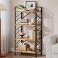 DurayLoly 4 Tier Bookshelf, Industrial Bookcase with Metal Frame and Sidebars, Small Bookshelf for Bedroom, Home Office and Living Room, Rustic Brown