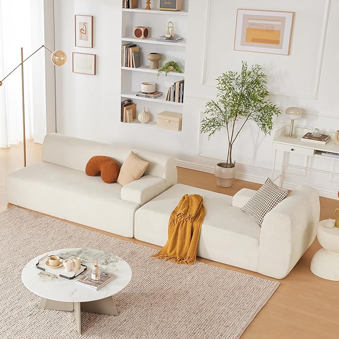 Weture 107" Modular Sectional Cloud Couch, Boneless couches Sponge sectionals for Living Room, High Density Sponges Sofa, Modular L-Shape with Chaise, Beige