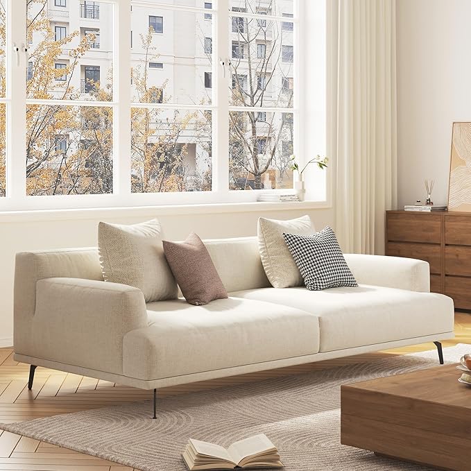 2-Seater Living Room Sofa - Modern Leisure Modular Sofa with Wooden Frame and Metal Legs, Soft Cotton-Linen Fabric, Easy to Install, Suitable for Office, Apartment, and Living Room, Grey, 66.1"