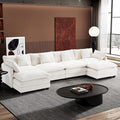 Ihanherry 146" U-Shaped Modern Sofa Modular Sectional Cloud Couch with 2 Ottoman, 6-Seat Chenille Deep Seat Sofa with 6 Pillows for Living Room, Bedroom and Apartment, Beige