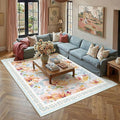 6x9 Washable Area Rug Blue Living Room Bedroom Floral Throw Rug Abstract Modern Non Slip Soft Low Pile Carpet for Dining Room Office Nursery Indoor
