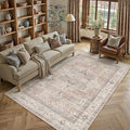 6x9 Washable Vintage Area Rug Coral Oriental Living Room Bedroom Throw Rug Neutral Non Slip Soft Low Pile Carpet for Dining Room Office Nursery Indoor