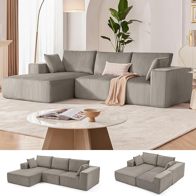 108” Modular Sectional Sofa, Cloud Sectional Couch with Deep Seat, Boneless Couches for Living Room Bedroom, Modern Modular L-Shape Sofa Couch with Chaise (LightGray, Left Facing Chaise)
