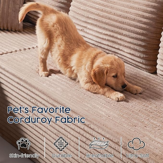 Camel L-Shaped Sectional Sofa - 108" Modular Cloud Couch with Chaise, Luxurious Camel Fabric, Deep Seat Design, No Assembly Required (Left Facing Chaise)