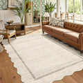 GarveeHome Scalloped Washable Rug 4x6, Beige Boho Living Room Area Rug, Bordered Non-Slip Farmhouse Bedroom Carpet Dorm Room Throw Rug, Low Pile Soft Accent Mat for Kitchen Entry Office 4'x6' Beige