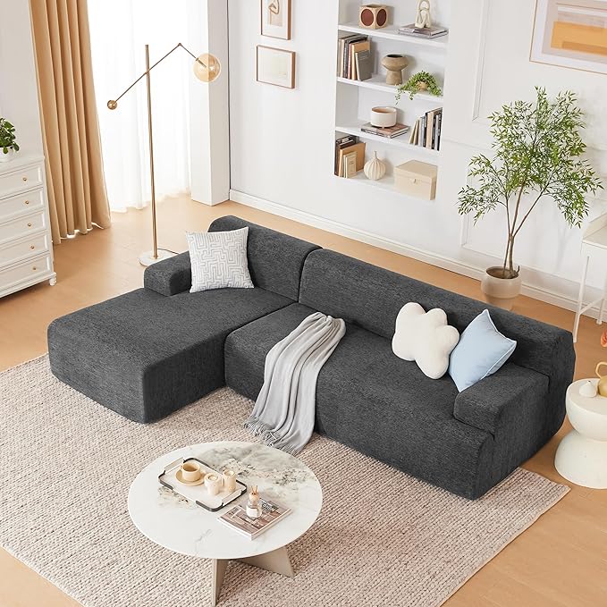 Weture 107" Modular Sectional Cloud Couch, Boneless couches Sponge sectionals for Living Room, High Density Sponges Sofa, Modular L-Shape with Chaise, Darkgrey