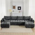 143" Oversized U Shaped Couch, Large Chenille Cloud Couch with Two Movable Ottomans, Memory Foam and Solid Wood Legs, Mid Century Modern Modular Sectional Couches for Living Room, Tufted Sofa, Grey
