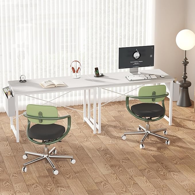OLIXIS Computer Desk 47 Inch Home Office Desks for Small Spaces, Gaming Writing Study Work Table with Storage Bag and Headphone Hook for Bedroom, White