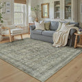 5x7 Washable Neutral Area Rug for Living Room Floral Non Slip Low Pile Throw Rug Vintage Traditional Stain Resistant Carpet Bedroom Kitchen Playroom Office Dining Room