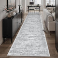 Soalmost Runner Rug 2'6" x 10' Washable Non-Slip Runner Rugs for Kitchen Bathroom Laundry Room Vintage Ultra Thin Runners for Hallway Entryway Grey