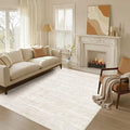 6x9 Area Rug Living Room: Washable Large Vintage Grey Rug Neutral Non-Slip Soft Stain Resistant Indoor Carpet for Bedroom Nursery Dining Room Under Table Bed Home House Office Playroom - Beige White
