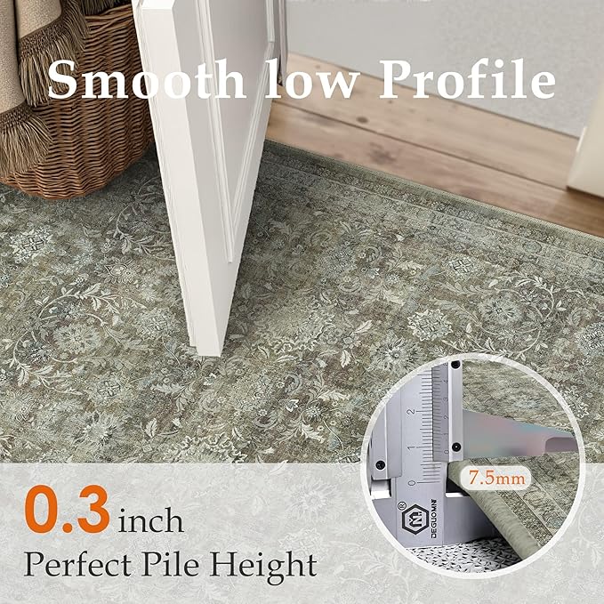 2x6 Washable Floral Hallway Runner Rug Kitchen Vintage Low Pile Non Slip Area Rug Soft Stain Resistant Carpet Distressed Door Mat Entryway Bedroom Living Room Indoor Stair