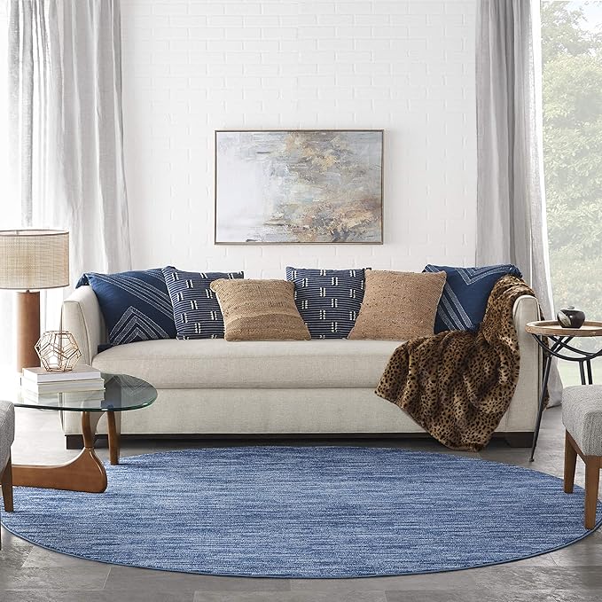 Nourison Home Nourison Essentials Navy Blue 10' x Round Area Rug - Easy Clean, Non Shedding, Bed Room, Living Room, Dining Room, Kitchen (10' x Round)