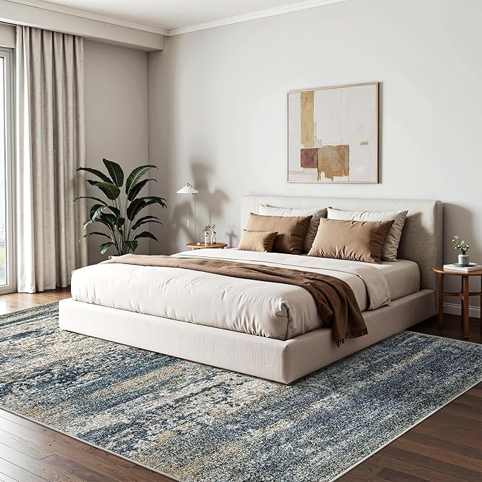 Art&Tuft Washable Rug 6x9, Anti-Slip Backing Abstract 6x9 Area Rug, Stain Resistant Rugs for Living Room, Foldable Machine Washable Area Rug (6'x9', Navy)