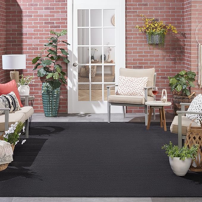 Nourison Essentials 12' x 15' Black Fabric Outdoor Area Rug (12' x 15')