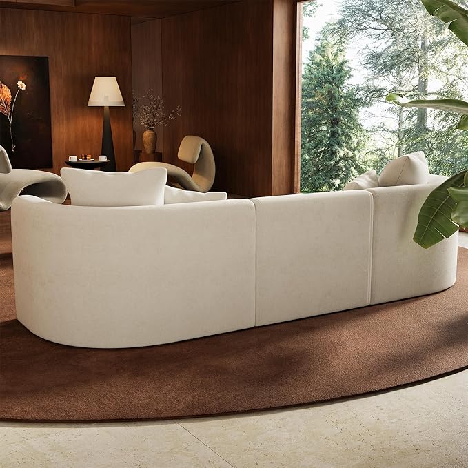 116" Modular Sectional Couches with Ottoman, Luxury Modern Curved Back Sofa, Minimalist Style Oversized 4 Seat Deep Comfy Convertible L Shape Boneless Couch for Living Room Studio Apartment, Beige